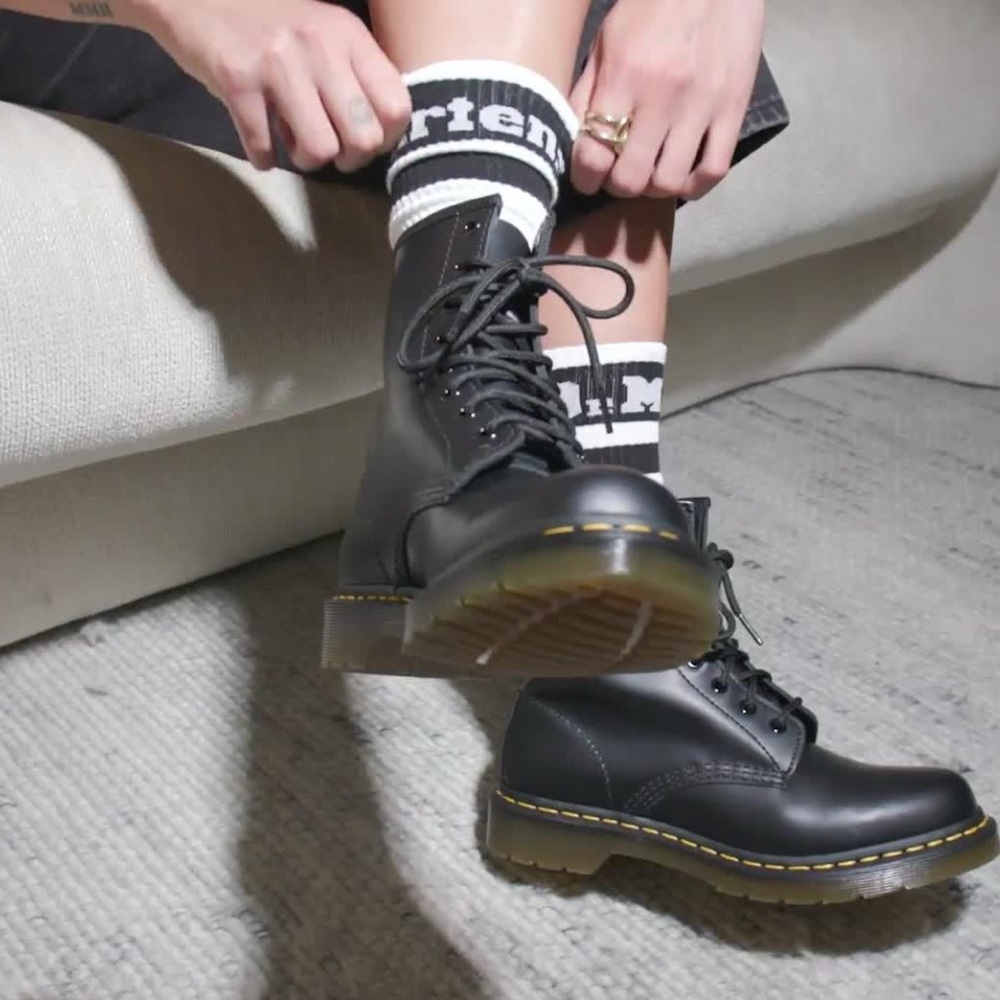 Dr. Martens Black Ankle Boots with Yellow Stitching
